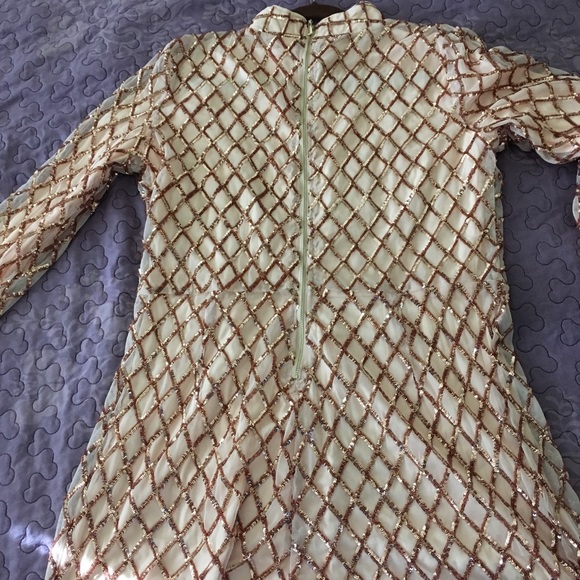 New! Fierce Peach Diamond Sequin Romper - Picture 2 of 6